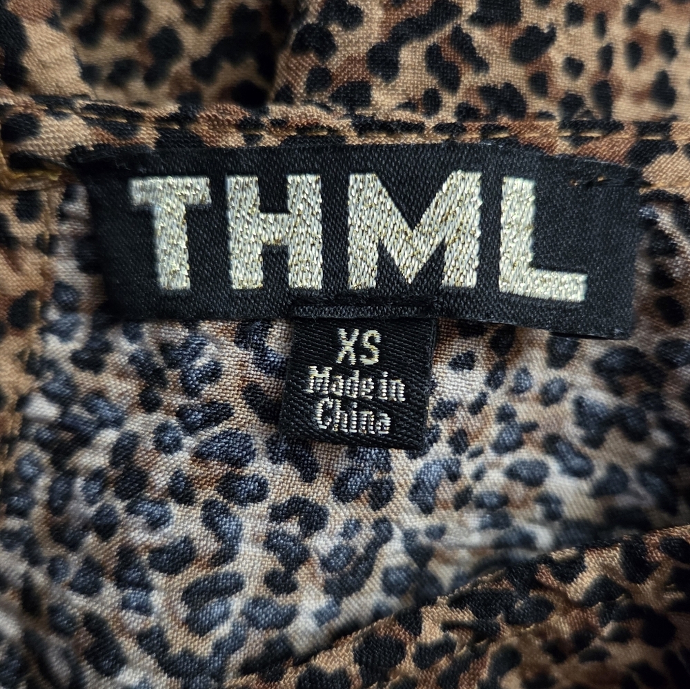 THML Leopard Print Puff Sleeve Blouse Faux Leather Trim XS - Picture 9 of 12